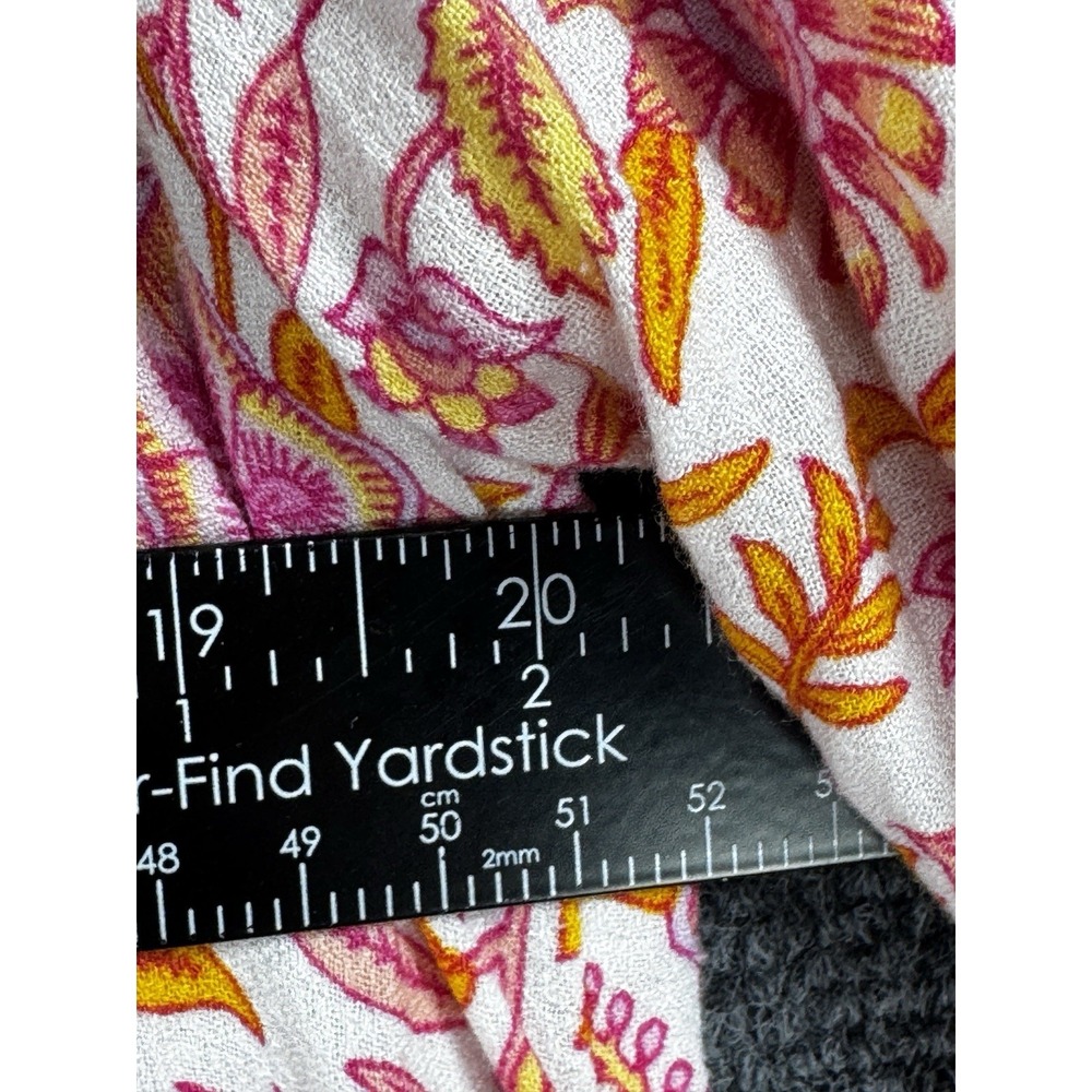 Lucky Brand Floral Boho Blouse Large Pink Orange Smocked Peasant Top LS - Picture 12 of 12